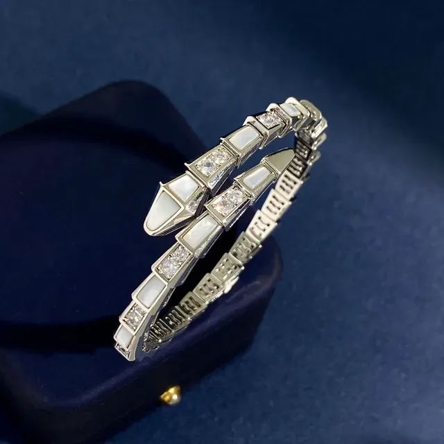Bvlgari Gold White Coiled Serpent Segmented Tubogas-Style Bracelet 9