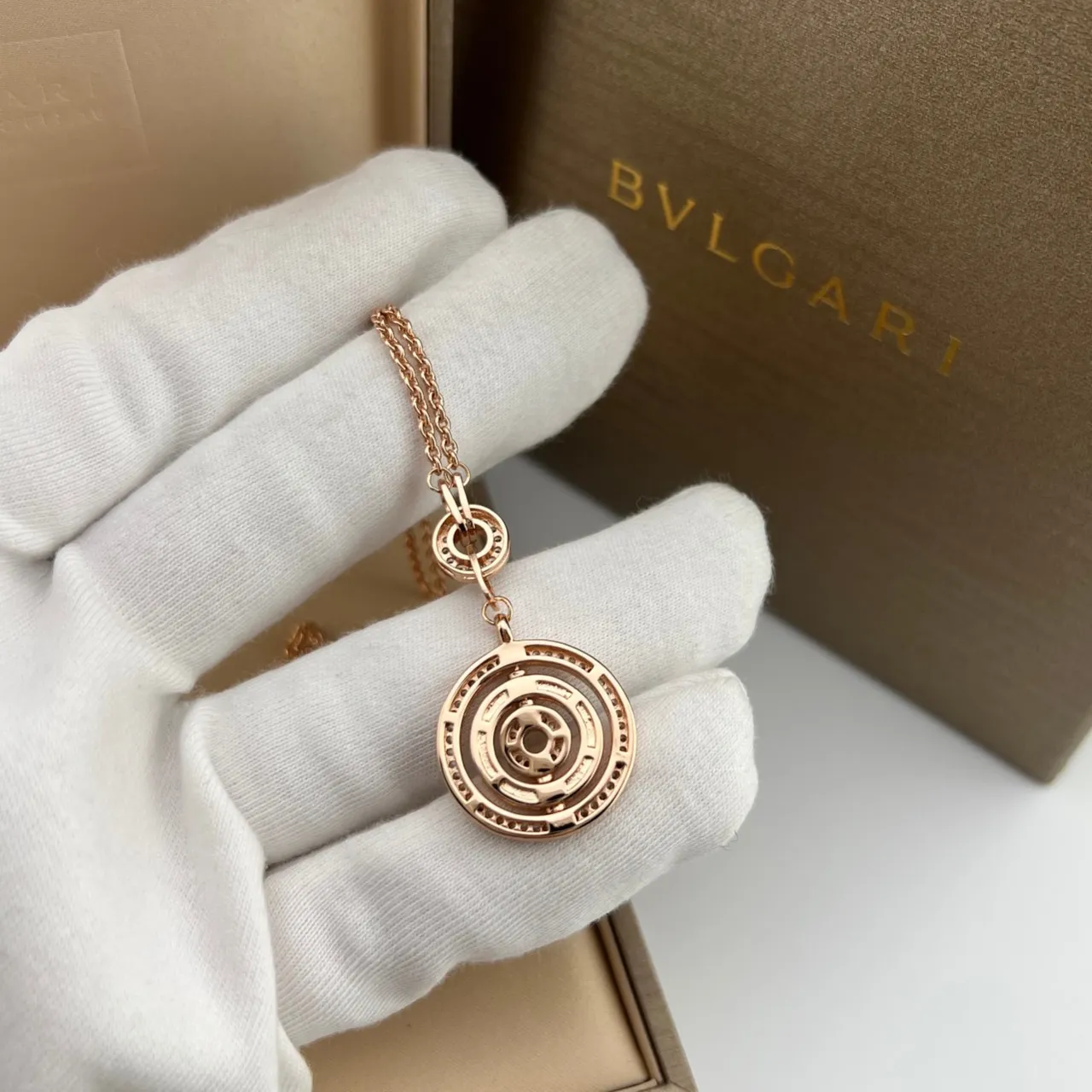Bvlgari Rose Gold Pavé Diamond Concentric Circle Necklace 2