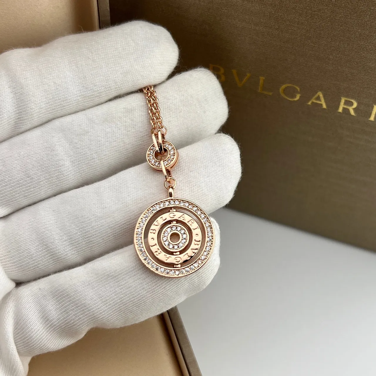 Bvlgari Rose Gold Pavé Diamond Concentric Circle Necklace 3