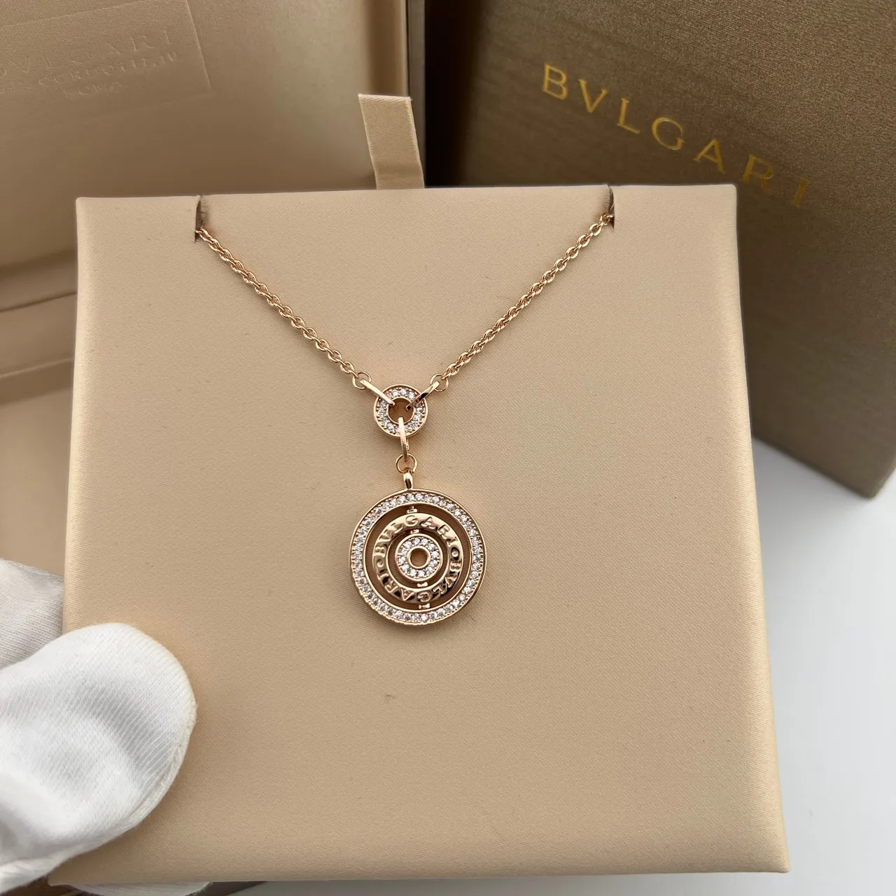 Bvlgari Rose Gold Pavé Diamond Concentric Circle Necklace 4