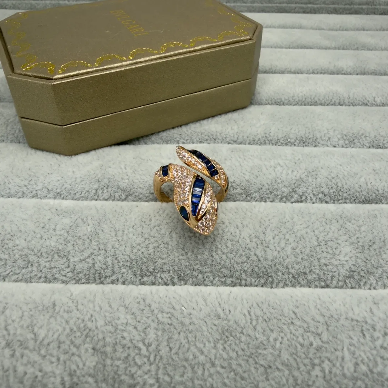 Bvlgari Serpenti Blue Gold Serpentine Coil Baguette-Cut Sapphire Ring 2