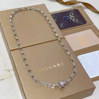 Bvlgari Silver Gold Diamond-Pavé Link Chain Geometric Articulated Links Necklace