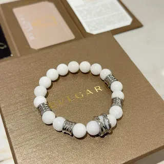 Bvlgari सफेद चांदी बीडेड स्ट्रेच ब्रेसलेट