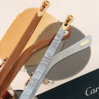 Cartier Brown White Rimless Acetate Temples Sunglasses