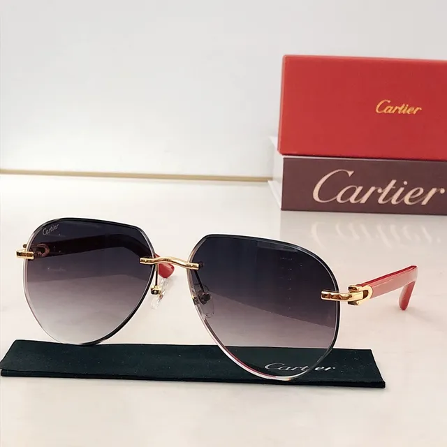 Cartier Brown White Rimless Acetate Temples Sunglasses 3