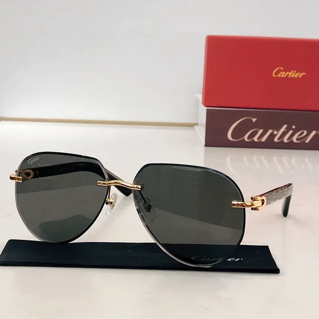 Cartier Brown White Rimless Acetate Temples Sunglasses 4