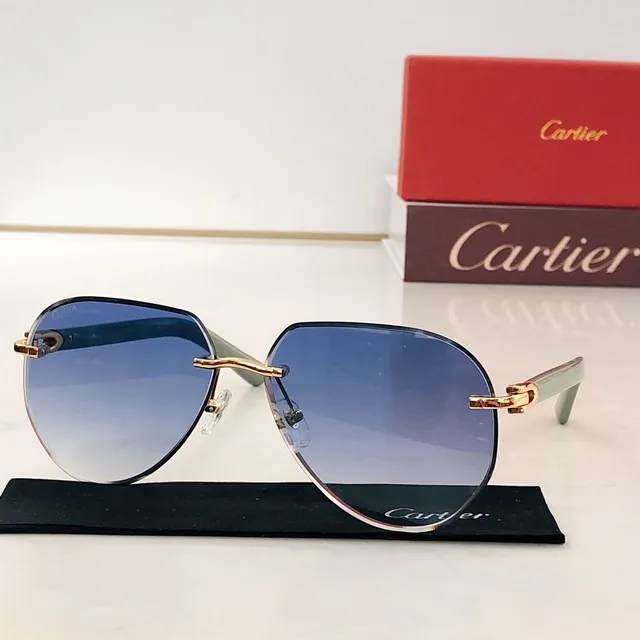 Cartier Brown White Rimless Acetate Temples Sunglasses 5