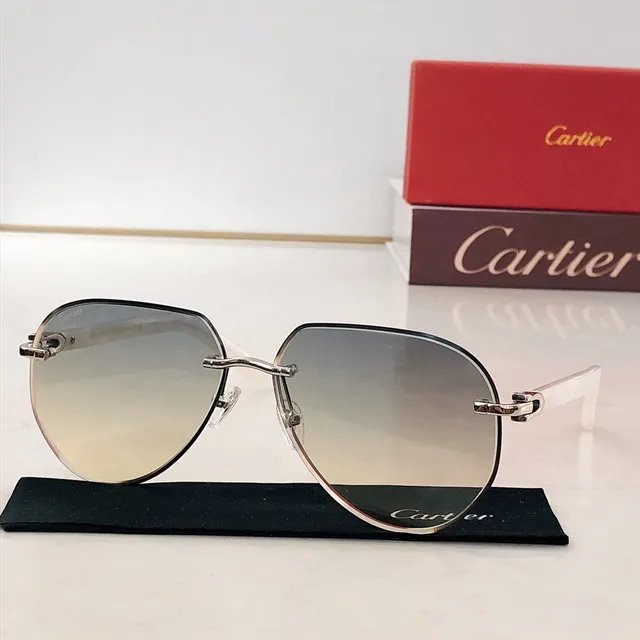 Cartier Brown White Rimless Acetate Temples Sunglasses 7