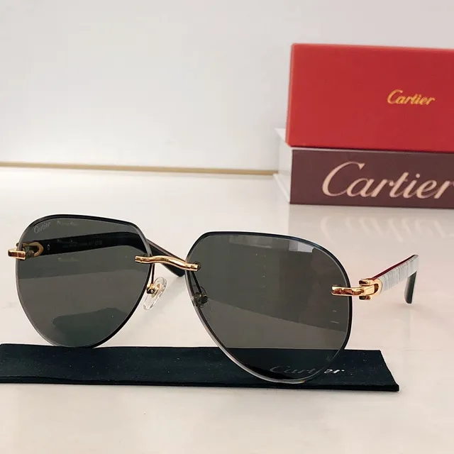 Cartier Brown White Rimless Acetate Temples Sunglasses 9
