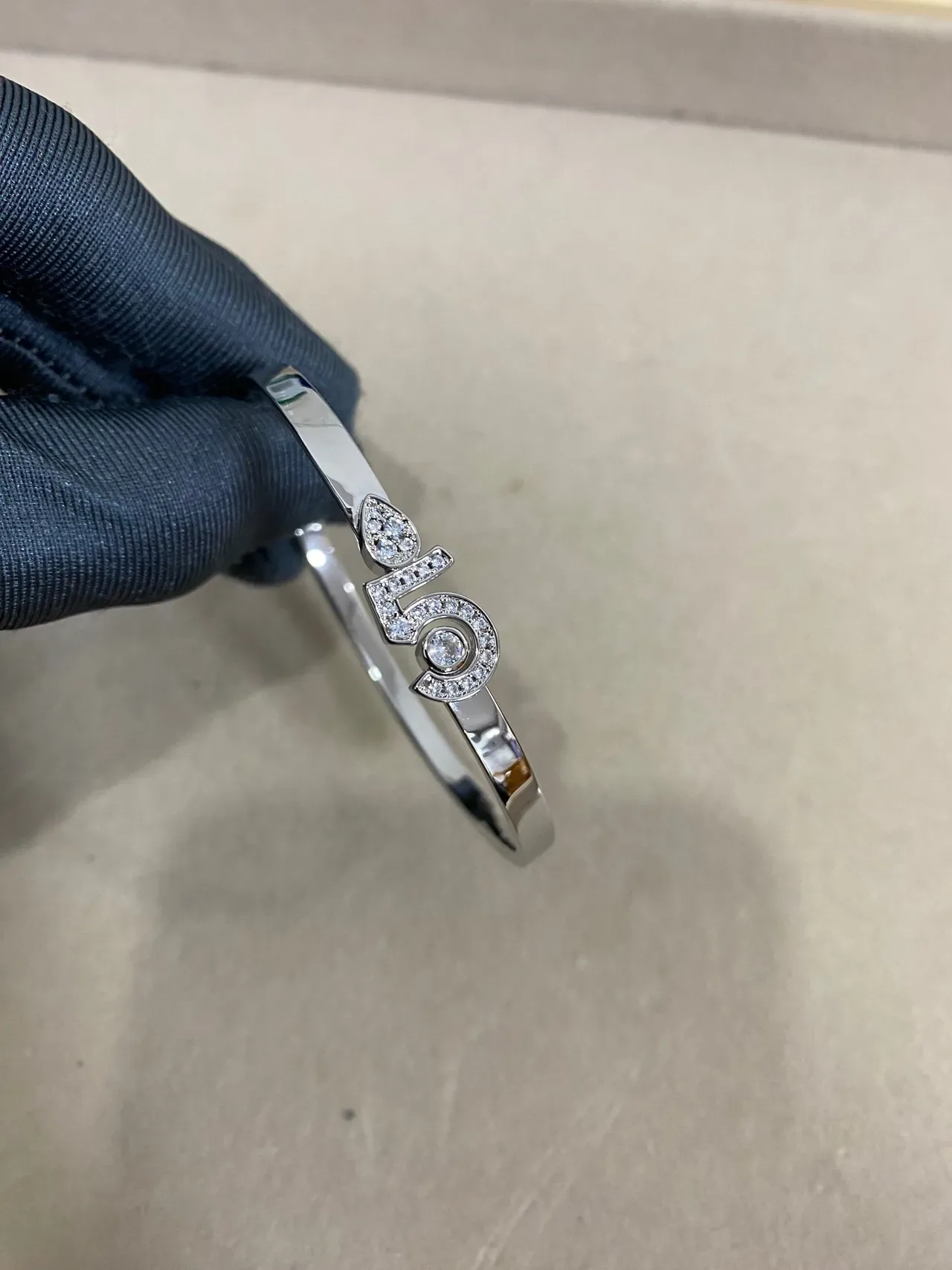 Cartier Gold Silver Pavé-Diamond Numeral Motif Rigid Bangle Bracelet 2