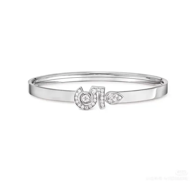 Cartier Gold Silver Pavé-Diamond Numeral Motif Rigid Bangle Bracelet 8
