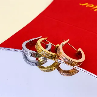 Cartier Juste un Clou Gold Silver Hinged Hoop Pavé-Set Earrings