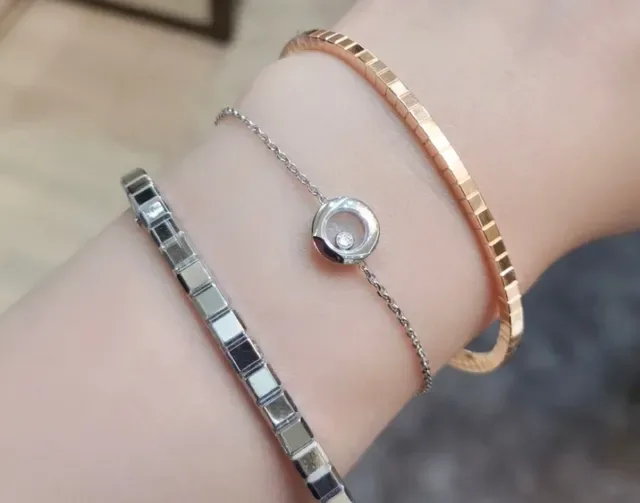 Cartier Juste un Clou চাঁদি সোনা রোটেটিং ডাবল সার্কেল বেজেল সিঙ্গেল সেন্ট্রাল ডায়মন্ড ব্রেসলেট 8