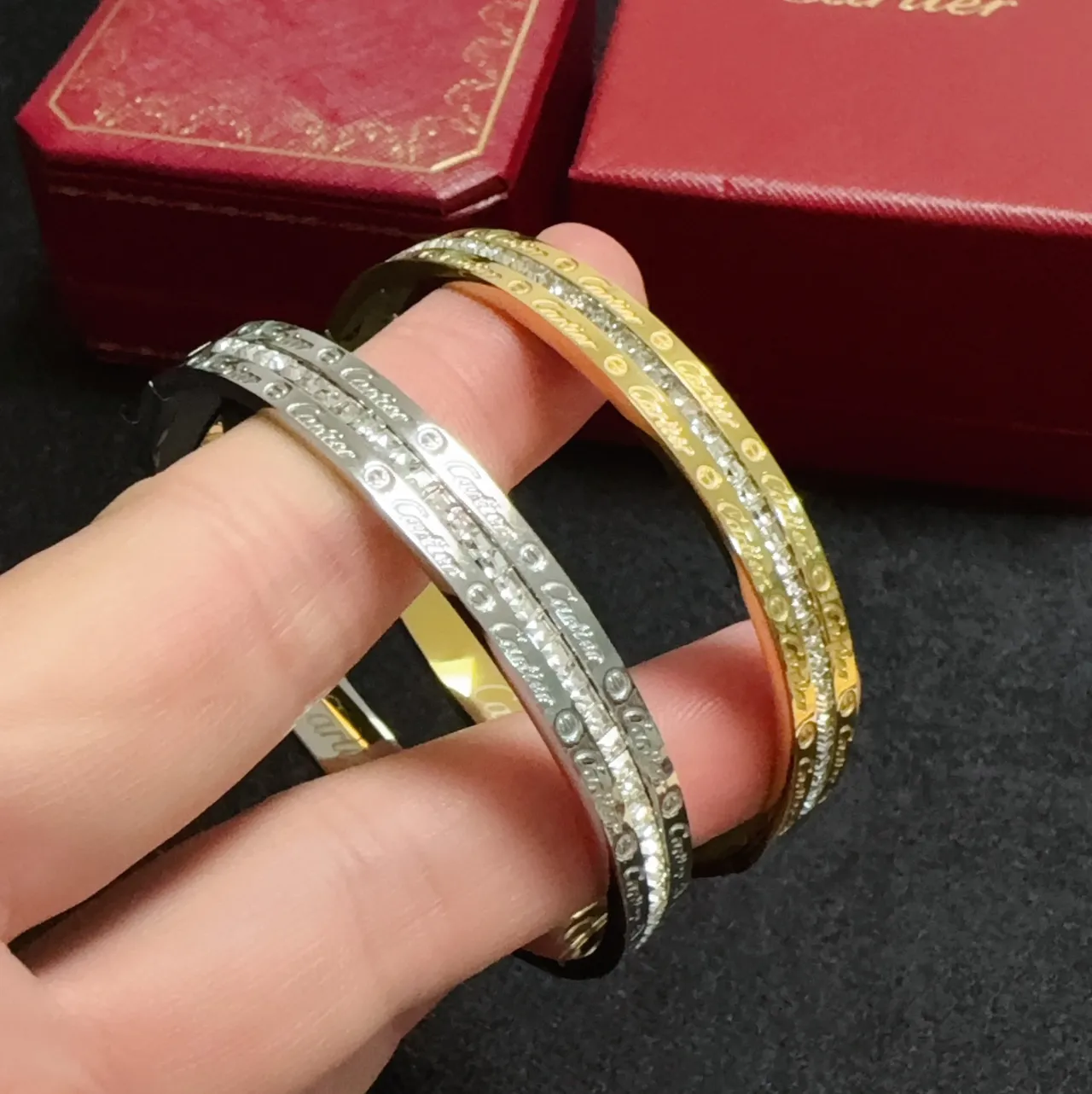 Cartier Love ذهب فضة Pavé-Set Screw-Motif سوار 2