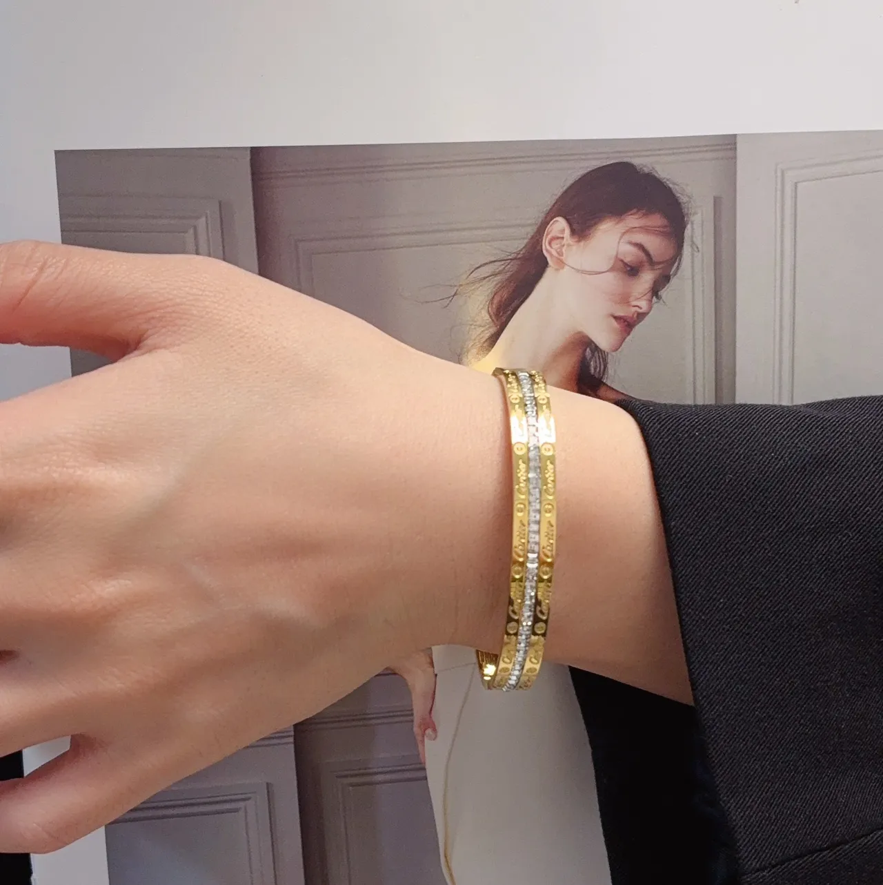 Cartier Love ذهب فضة Pavé-Set Screw-Motif سوار 8