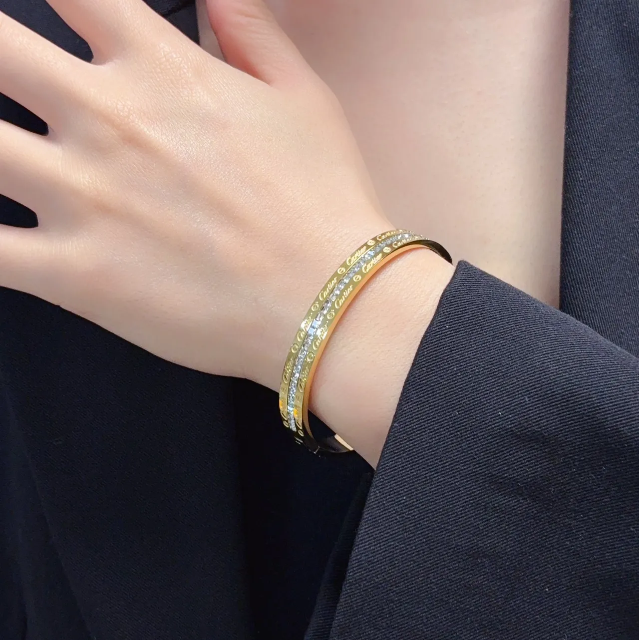 Cartier Love ذهب فضة Pavé-Set Screw-Motif سوار 9