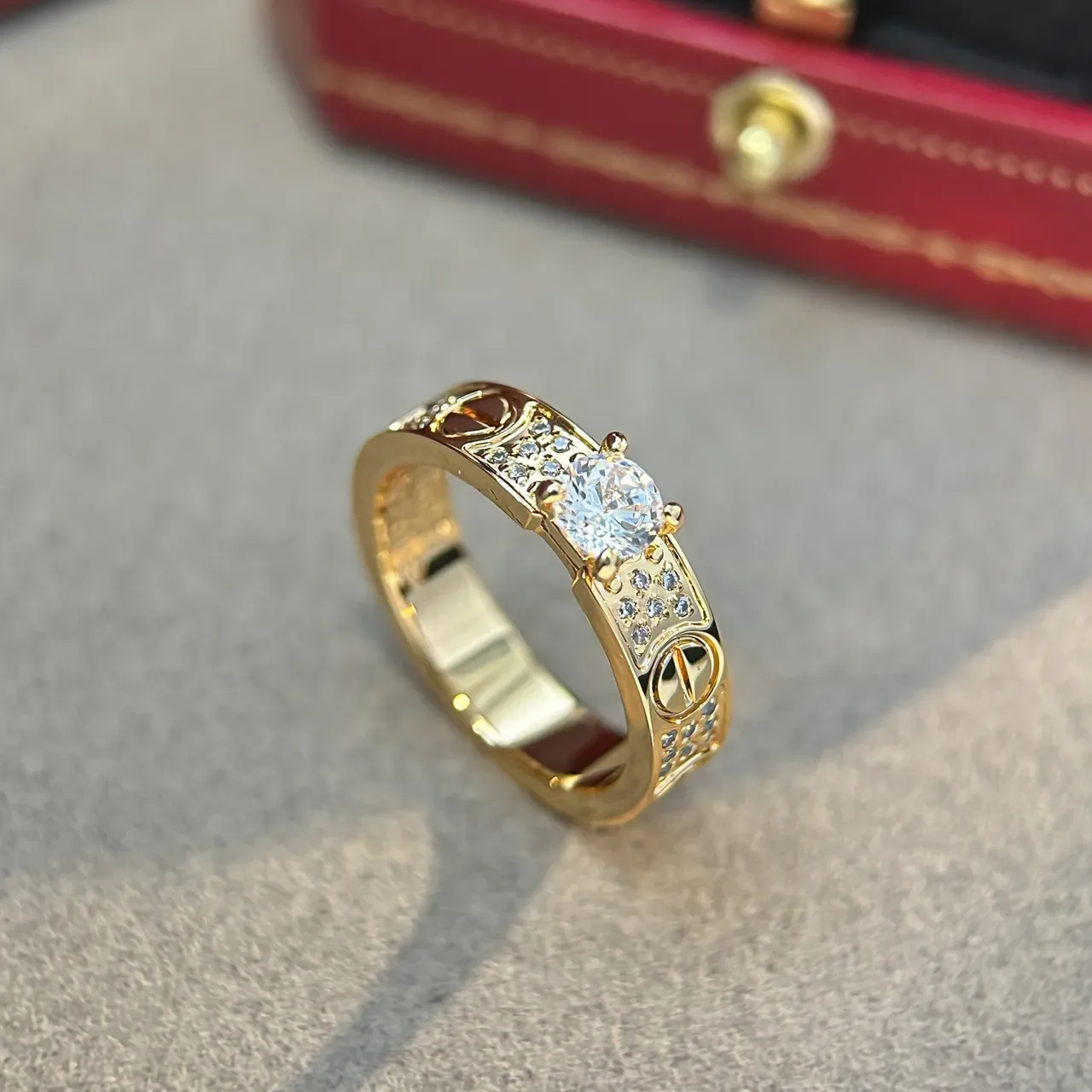 Cartier Love Ring Silver and Gold Pavé Diamond Central Stone Rings 7