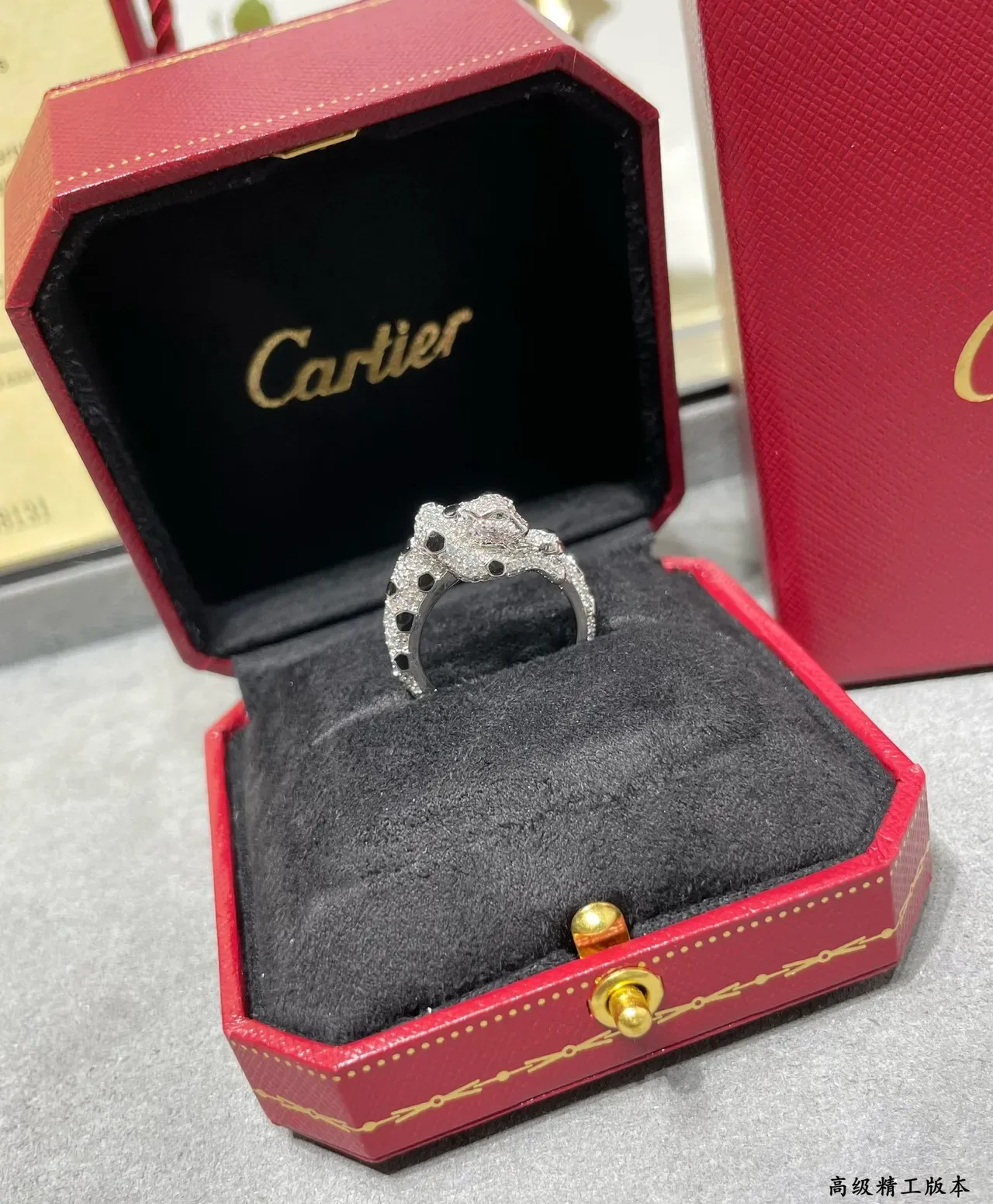 Cartier Panthère Panther Motif Pavé Diamond and Black Spot Ring 4