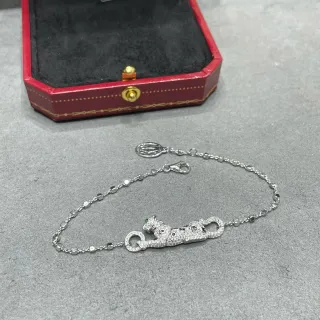 Cartier Panthère Silver Green Pavé-Set Panther Motif Articulated Feline Form Bracelet