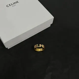 Celine Logo Ring Gold White Pavé-Set Ring