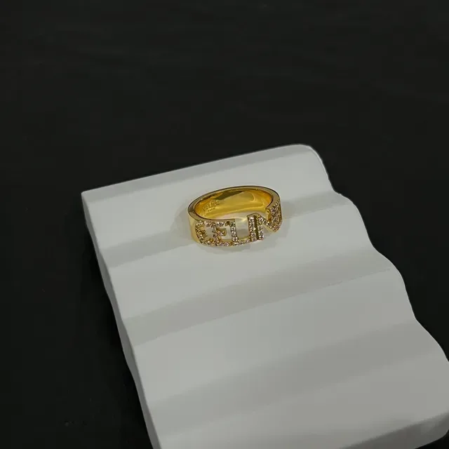 Celine Logo Ring Gold White Pavé-Set Ring 4