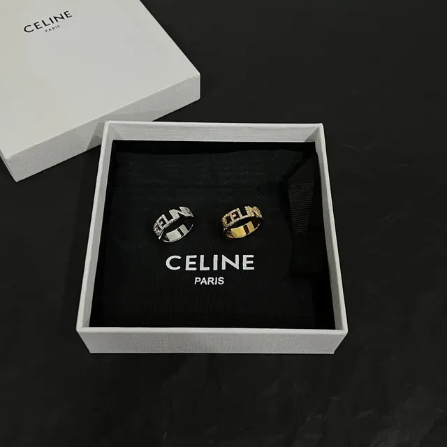 Celine Logo Ring Gold White Pavé-Set Ring 5