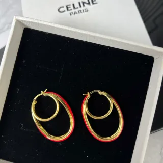 Celine Red Gold Double-Hoop Oval Earrings