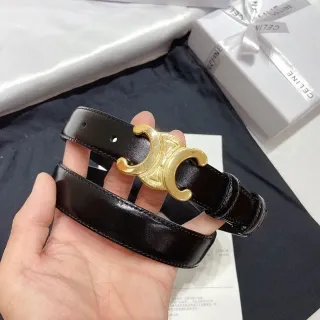 Celine Triomphe Black Gold Glossy Buckle Leather Belt