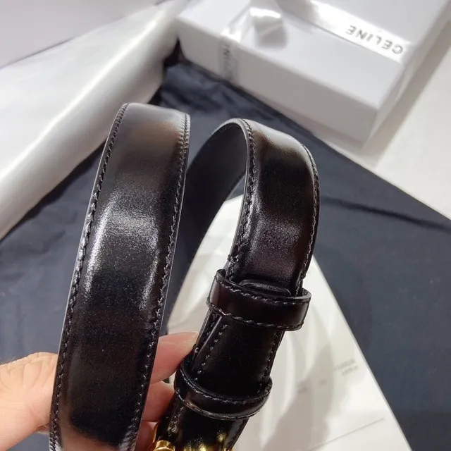 Celine Triomphe Ceinture en cuir noir doré brillant avec boucle 4