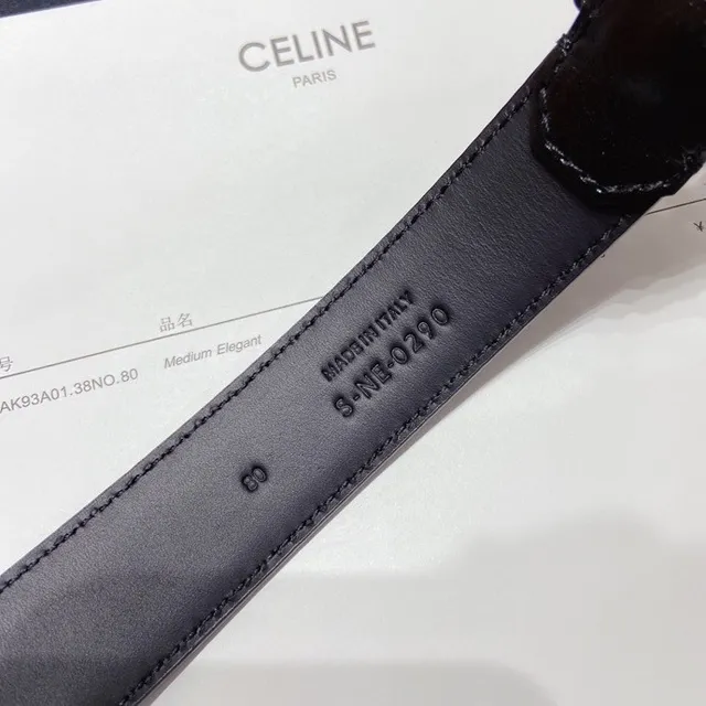 Celine Triomphe Ceinture en cuir noir doré brillant avec boucle 5