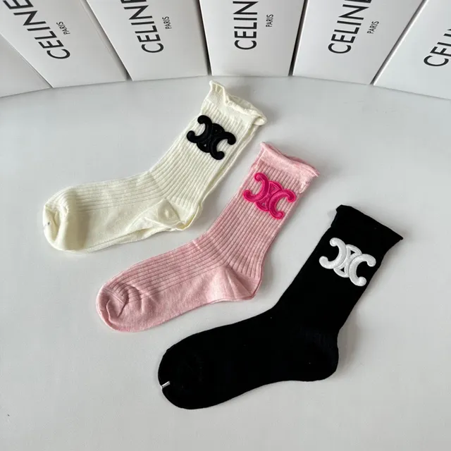 Celine Triomphe Ribbed Crew Socks 3