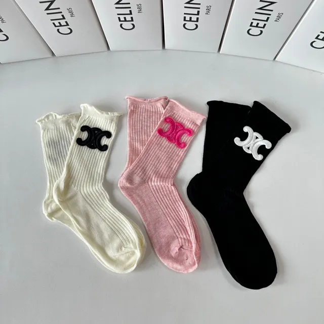 Celine Triomphe Ribbed Crew Socks 9