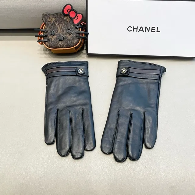 Chanel কালো মসৃণ চামড়া কব্জিতে গ্যাদারিং দস্তানা 2