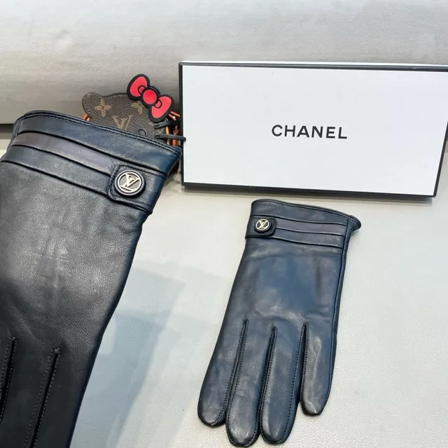 Chanel কালো মসৃণ চামড়া কব্জিতে গ্যাদারিং দস্তানা 3
