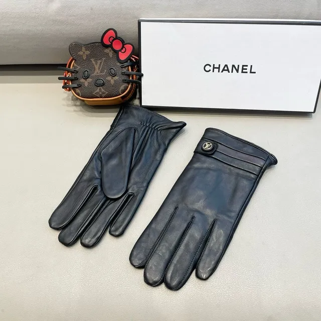 Chanel কালো মসৃণ চামড়া কব্জিতে গ্যাদারিং দস্তানা 4