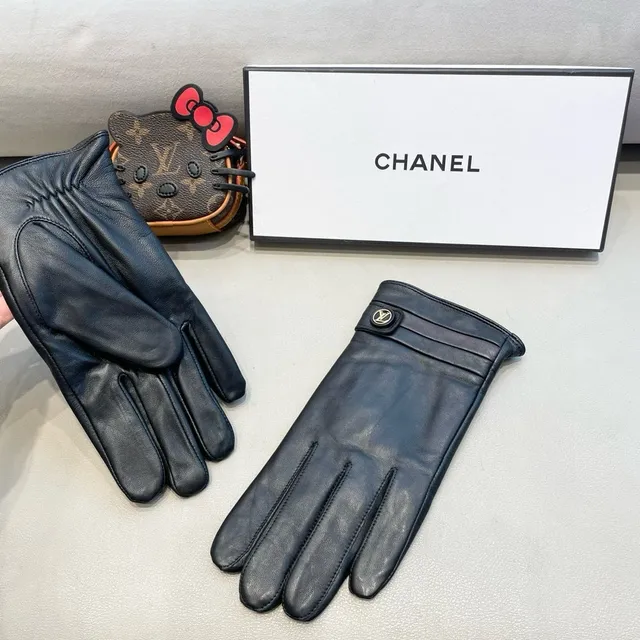 Chanel কালো মসৃণ চামড়া কব্জিতে গ্যাদারিং দস্তানা 5