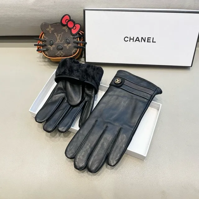 Chanel কালো মসৃণ চামড়া কব্জিতে গ্যাদারিং দস্তানা 6