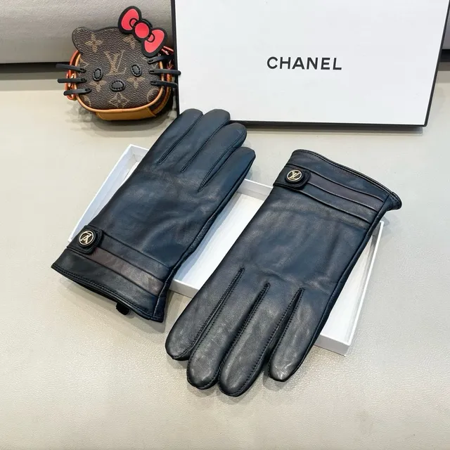 Chanel কালো মসৃণ চামড়া কব্জিতে গ্যাদারিং দস্তানা 7