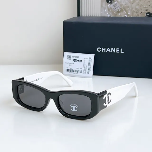 Chanel কালো সাদা আয়তাকার অ্যাসিটেট ফ্রেম ওভারসাইজড ফিট সানগ্লাস 2