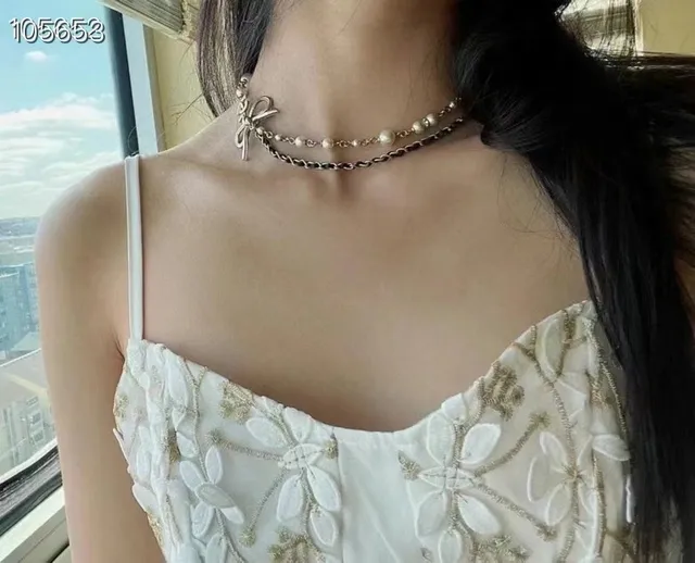 Chanel ربطة سلسلة لؤلؤ قلادة 2
