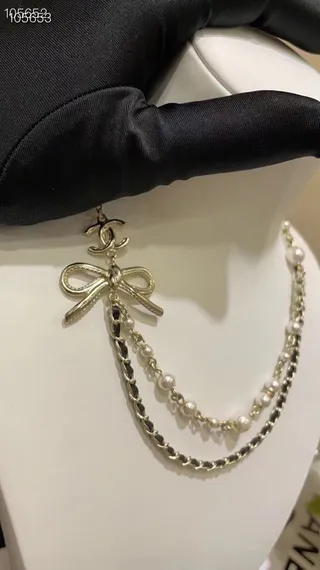 Chanel ربطة سلسلة لؤلؤ قلادة 3