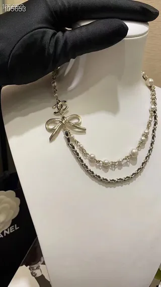 Chanel ربطة سلسلة لؤلؤ قلادة 4
