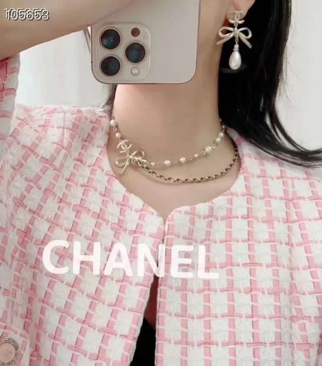 Chanel ربطة سلسلة لؤلؤ قلادة 6