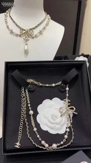 Chanel ربطة سلسلة لؤلؤ قلادة 7