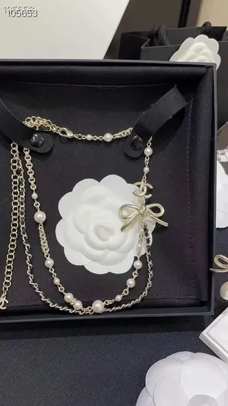 Chanel ربطة سلسلة لؤلؤ قلادة 9