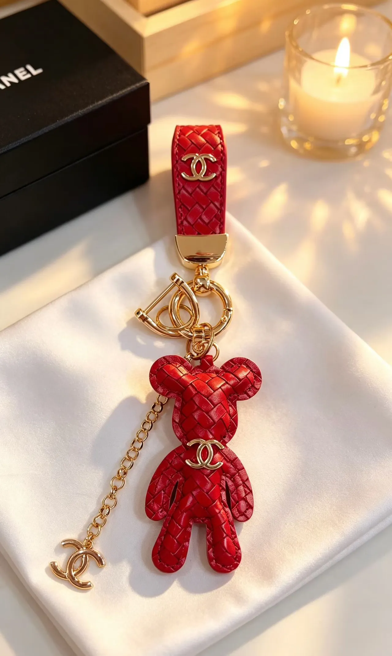 Chanel 棕金色编织皮革熊轮廓手提包 8
