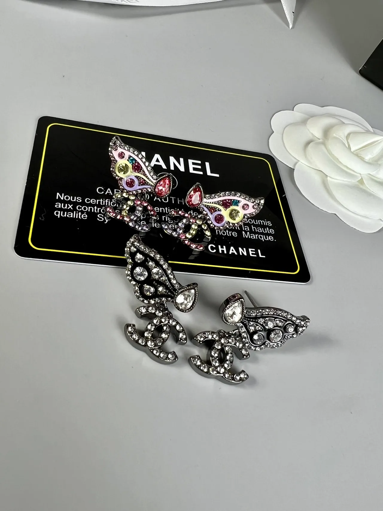 Chanel Butterfly Crystal-Embellished CC Logo Earrings 4