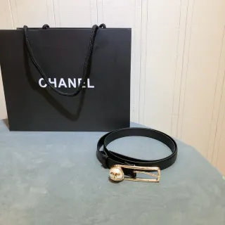 Chanel Camellia Belt Black Gold-Tone Leather Belt