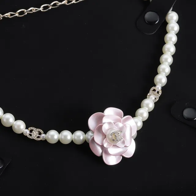 Chanel Camellia Pearl Belt Cinto branco e rosa floral bolsa de moda 2