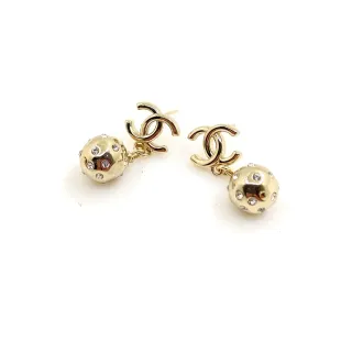 Pendientes Chanel CC Ball Oro Transparente Cristal Embellished